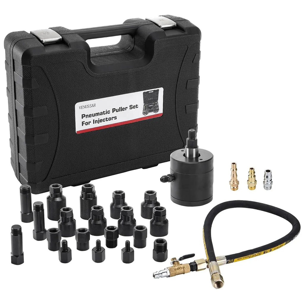 Pneumatic Injector Puller Kit for Diesel Engines 21pcs Diesel Injector Extractor Tool with Air Inlet Hose & High-Quality Chrome Vanadium Steel for Bosch Delphi Denso Siemens Injectors - Oil Wrench Set