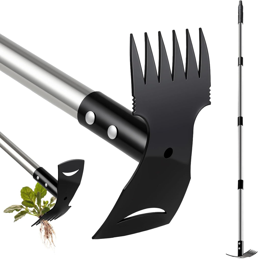 Weed Puller Tool with Long Handle(58IN), 2-in-1 Gardening Hand Tools Weeds Remover, Weeder Rake & Garden Hoe Combo, Manual Weeding Puller Tool for Garden Yard Patio Lawn
