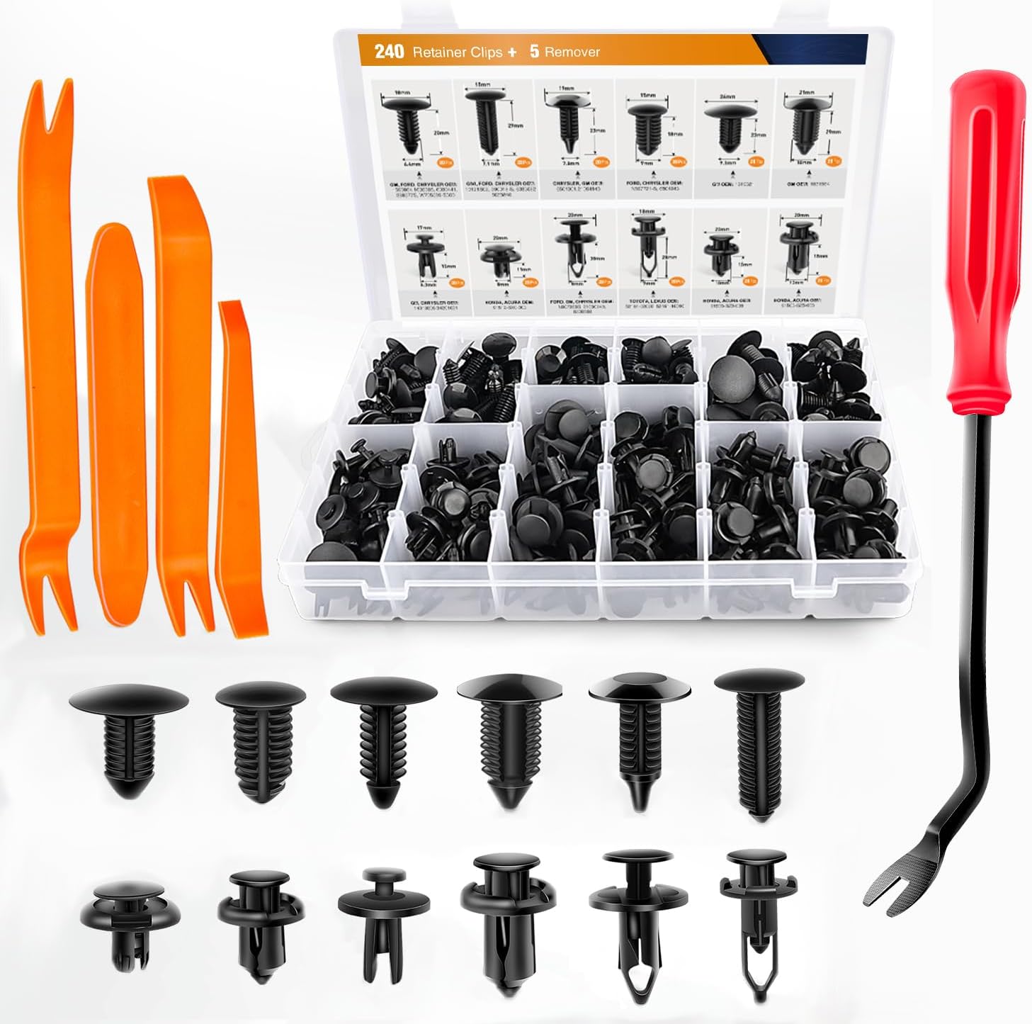 238Pcs Trim Removal Tool, Auto Push Pin Bumper Retainer Clip Set Fastener Terminal Remover Tool Adhesive Cable Clips Pry Kit Car Panel Radio Removal Auto Clip Pliers