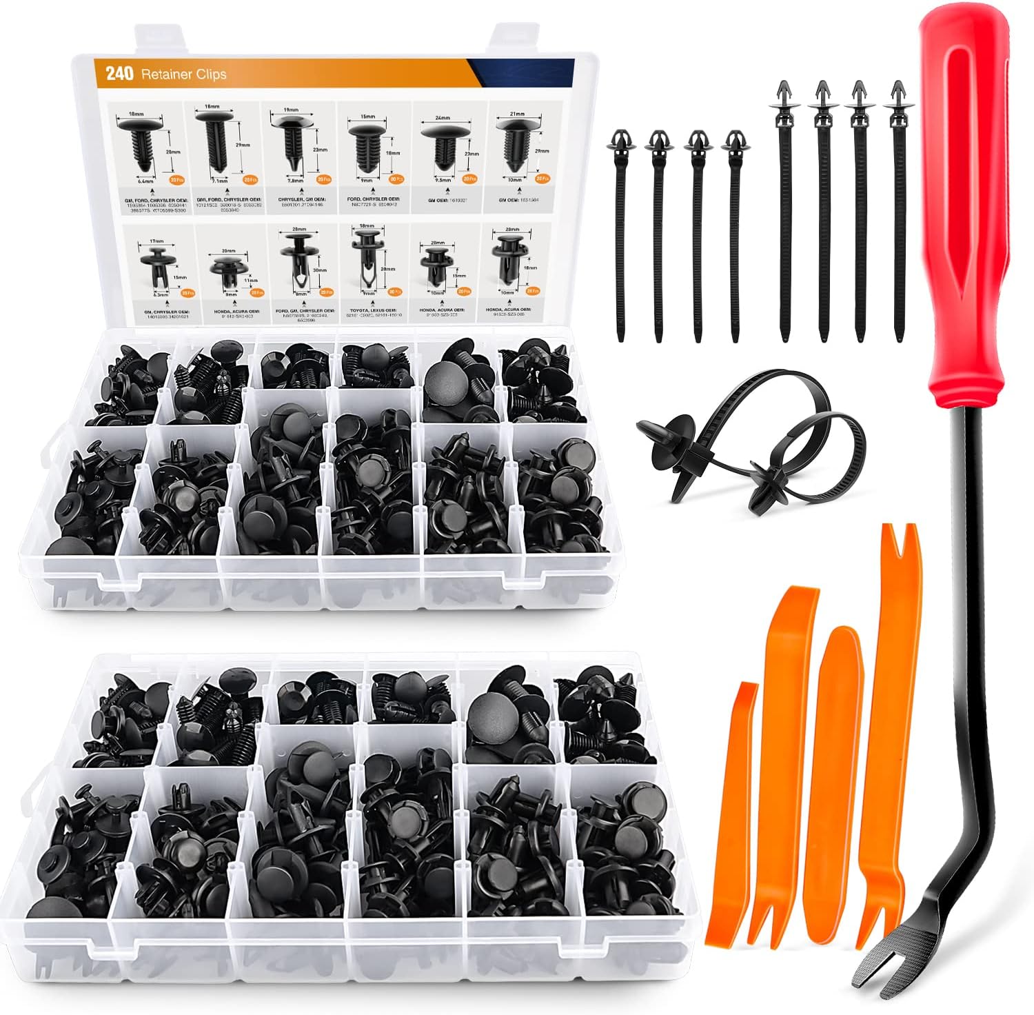 238Pcs Trim Removal Tool, Auto Push Pin Bumper Retainer Clip Set Fastener Terminal Remover Tool Adhesive Cable Clips Pry Kit Car Panel Radio Removal Auto Clip Pliers