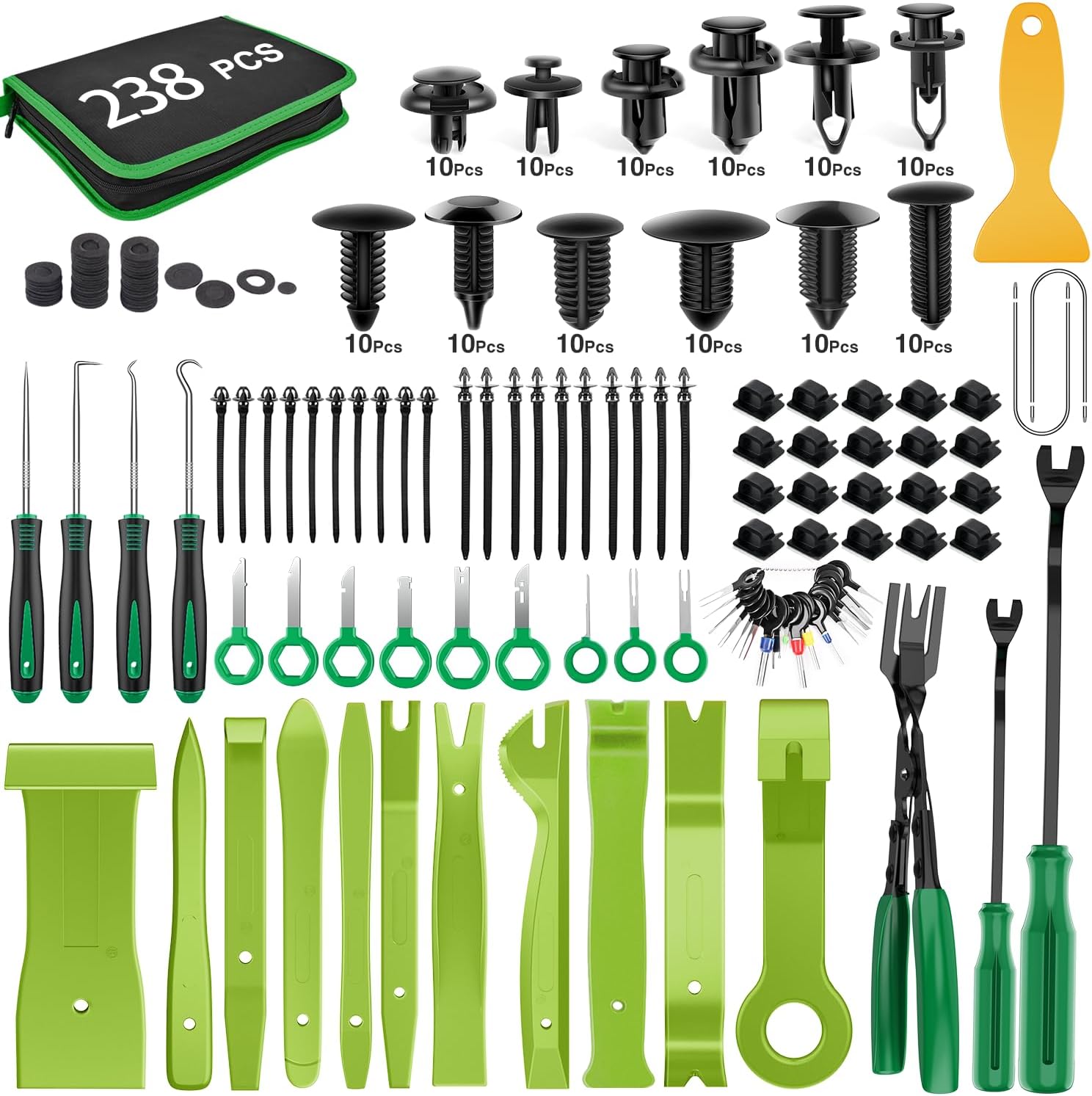 238Pcs Trim Removal Tool, Auto Push Pin Bumper Retainer Clip Set Fastener Terminal Remover Tool Adhesive Cable Clips Pry Kit Car Panel Radio Removal Auto Clip Pliers