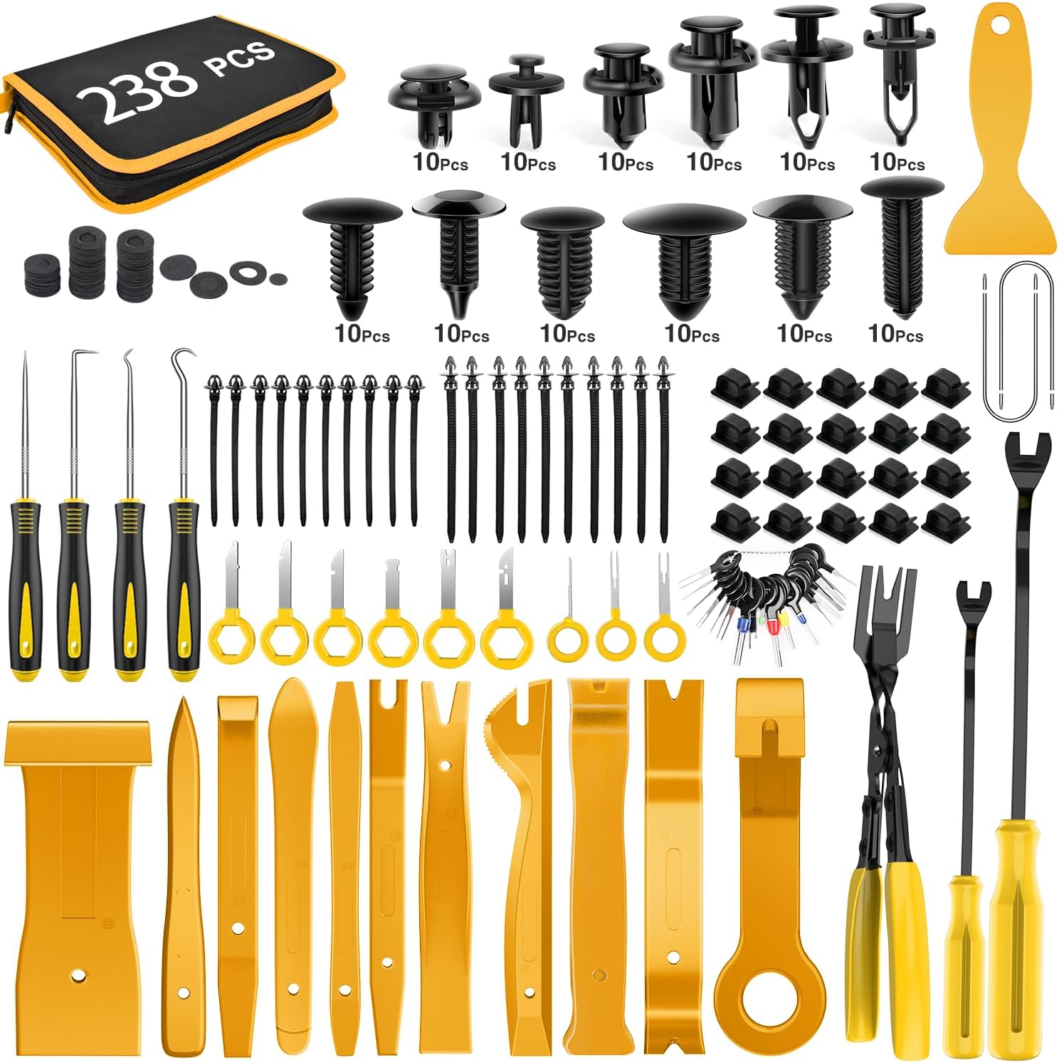 238Pcs Trim Removal Tool, Auto Push Pin Bumper Retainer Clip Set Fastener Terminal Remover Tool Adhesive Cable Clips Pry Kit Car Panel Radio Removal Auto Clip Pliers