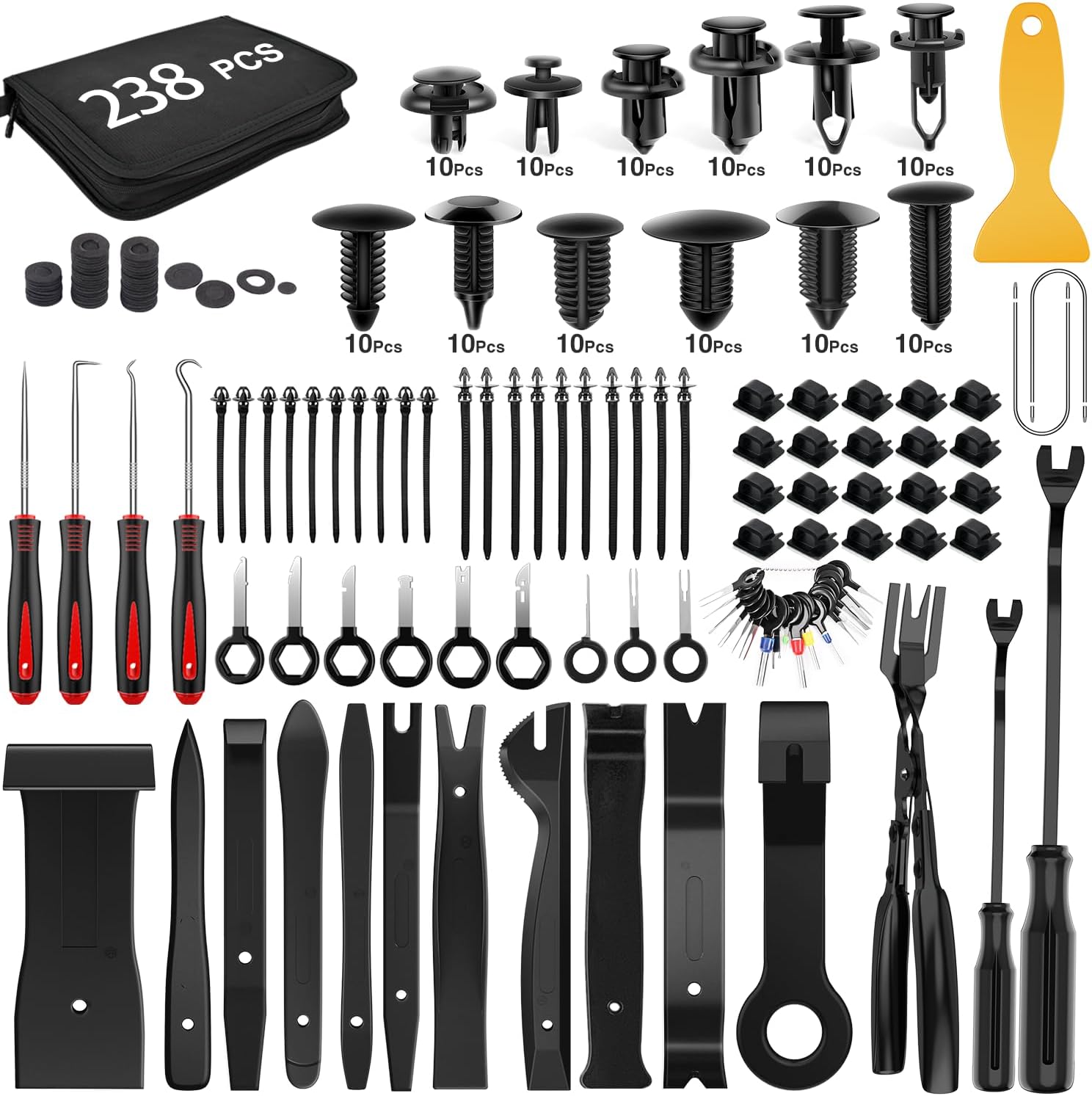 238Pcs Trim Removal Tool, Auto Push Pin Bumper Retainer Clip Set Fastener Terminal Remover Tool Adhesive Cable Clips Pry Kit Car Panel Radio Removal Auto Clip Pliers
