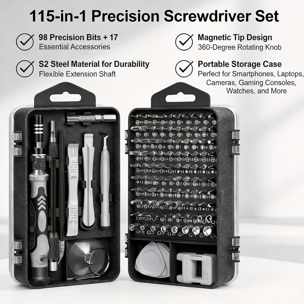 115-in-1 Small Screwdriver Set,Precision Screwdriver Set, Professional Repair Tool Kit for Phone, Computer, Watch, Console, Eyeglass and Electronic, Men Tools Gift Gray
