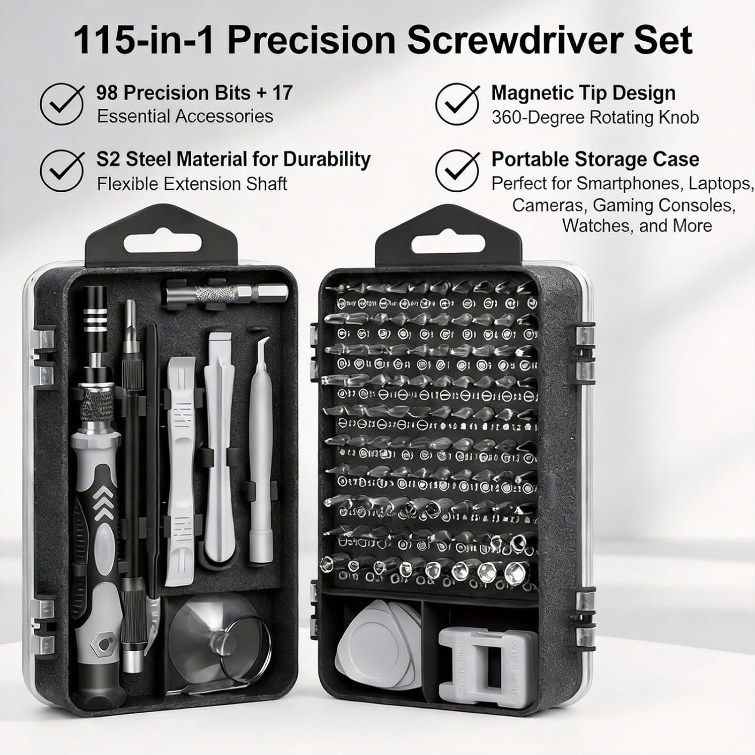 115-in-1 Small Screwdriver Set,Precision Screwdriver Set, Professional Repair Tool Kit for Phone, Computer, Watch, Console, Eyeglass and Electronic, Men Tools Gift Gray