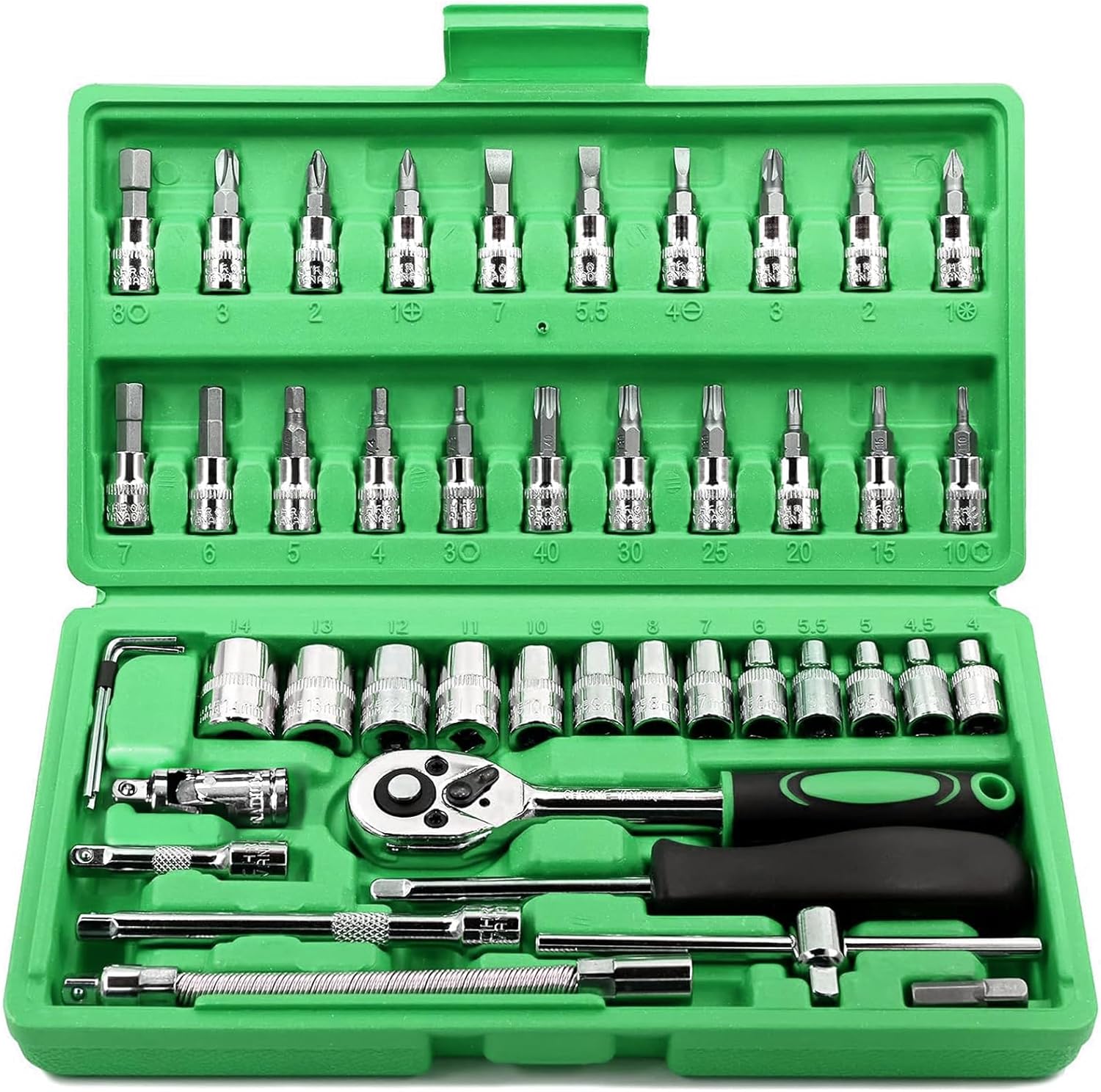 46 Pieces 1/4 inch Drive Socket Ratchet Wrench Set, with Bit Socket Set Metric and Extension Bar for Auto Repairing and Household, with Storage Case