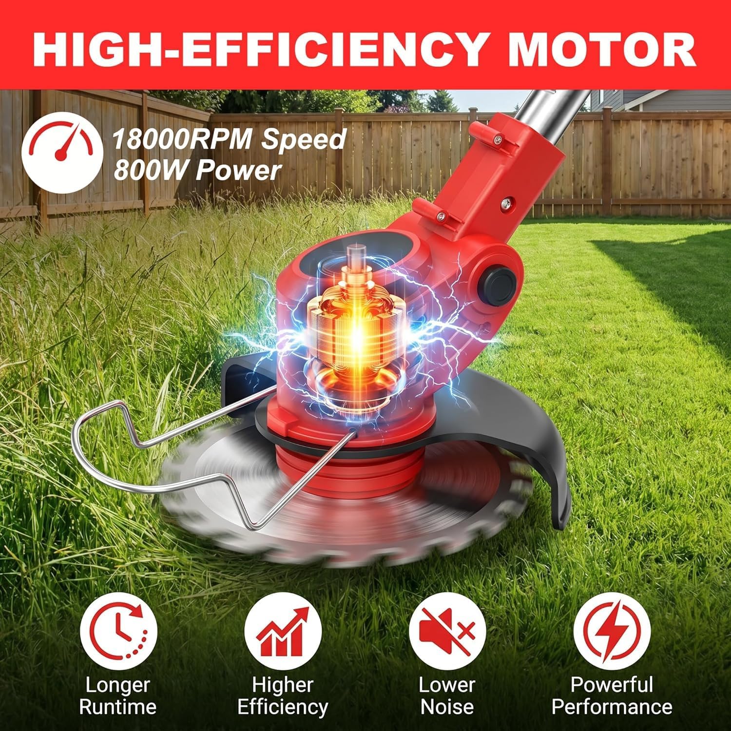 Cordless Weed Wacker Electric Grass Trimmer 21V Battery Powered Weed Trimmer, 3-in-1 Brush Cutter Weed Cutter Lawn Edger with 3 Types Blade & Wheels Lightweight for Garden and Yard Lawn
