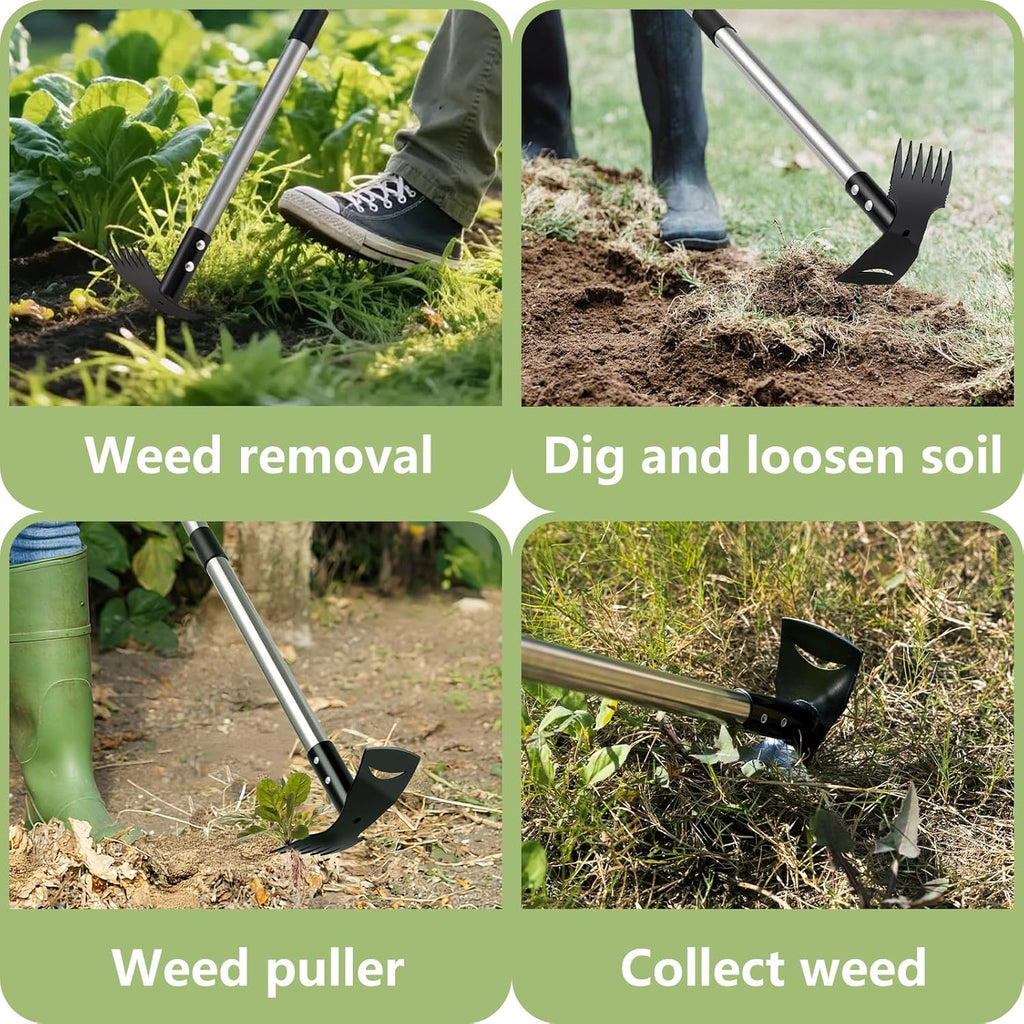 Weed Puller Tool with Long Handle(58IN), 2-in-1 Gardening Hand Tools Weeds Remover, Weeder Rake & Garden Hoe Combo, Manual Weeding Puller Tool for Garden Yard Patio Lawn