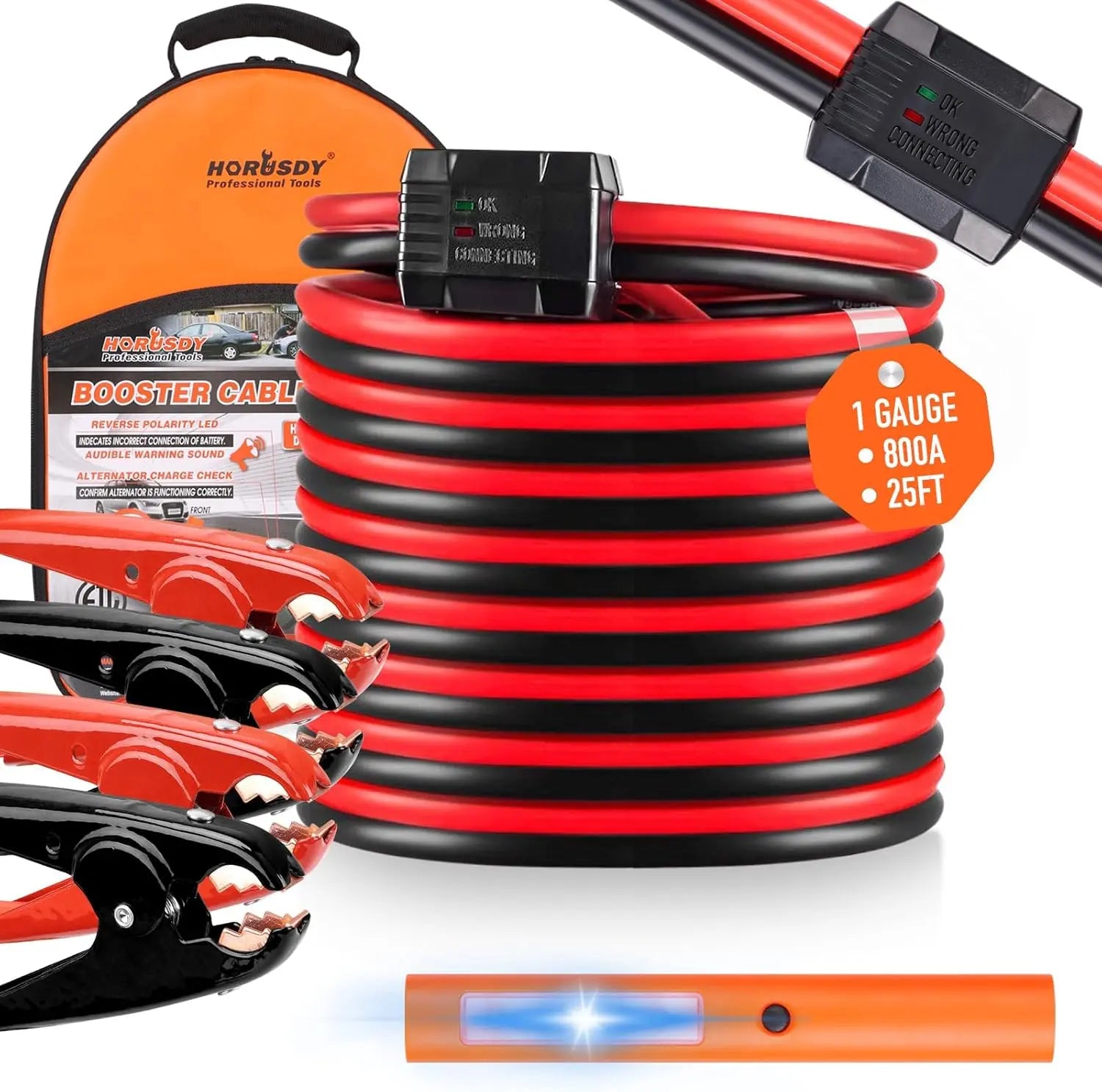 25FT Jumper Cables, 1-Gauge 800A Heavy Duty Jumper Battery Cables 25 Ft Booster Jump Start, Reverse Polarity Protection - ETL Certified, TikTokShopBlackFriday  Car battery jump pack #Summer vibes